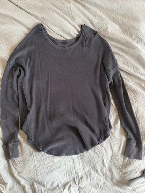 Free People Washed Charcoal Waffle Long-Sleeve Top